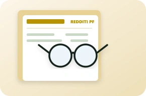 Dossier Modello Redditi PF con occhiali da lettura
